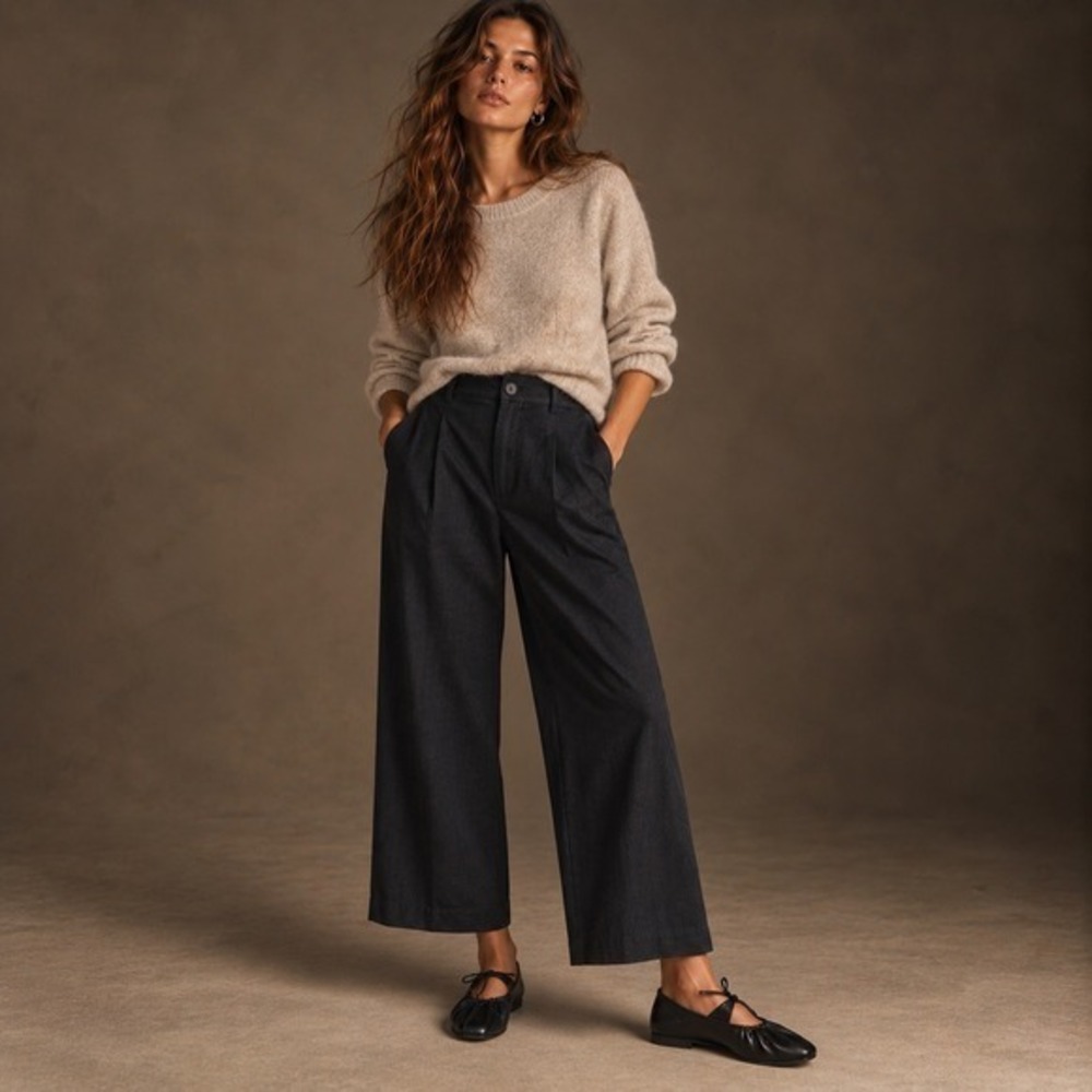Banana Republic Relaxed Pleated Wide Leg Pants High Rise Black Sz 8